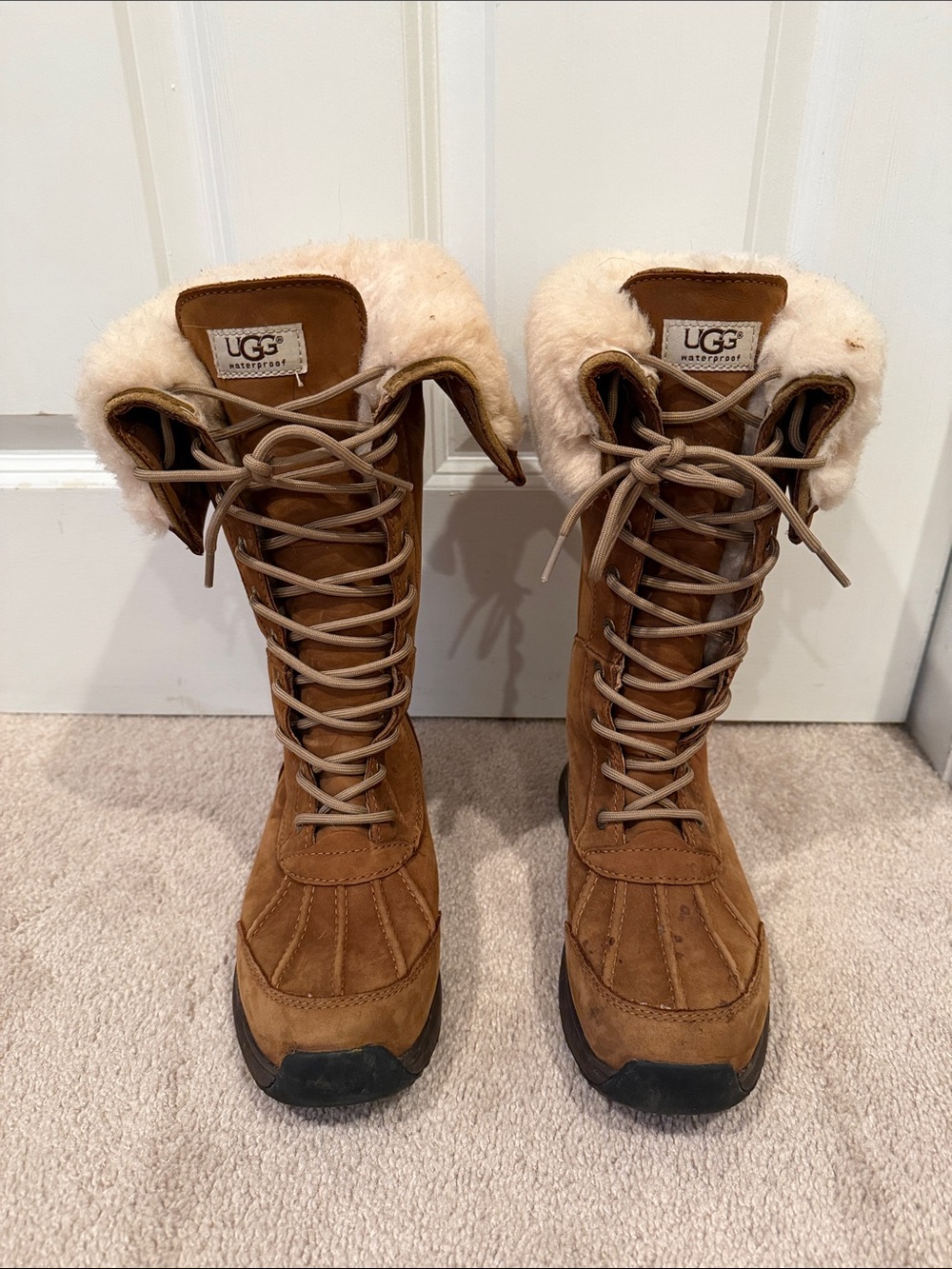 UGG Chestnut Suede Lace-Up Shearling-Trim Winter Boots